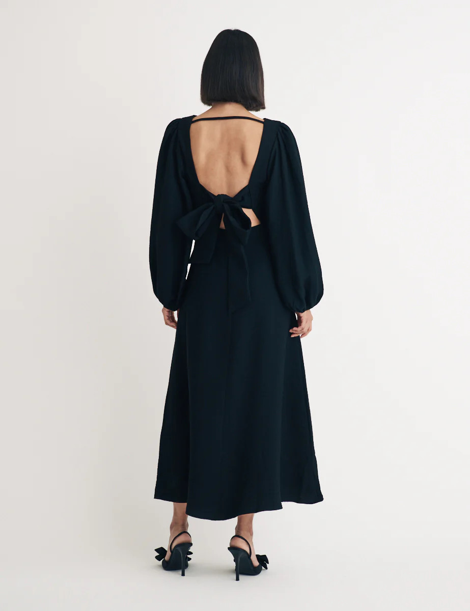 Black Balloon Sleeve Zola Midi Dress | Nobody's Child