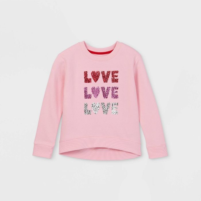 Girls' Flip Sequin 'Love' Pullover Sweatshirt - Cat & Jack™ Pink | Target