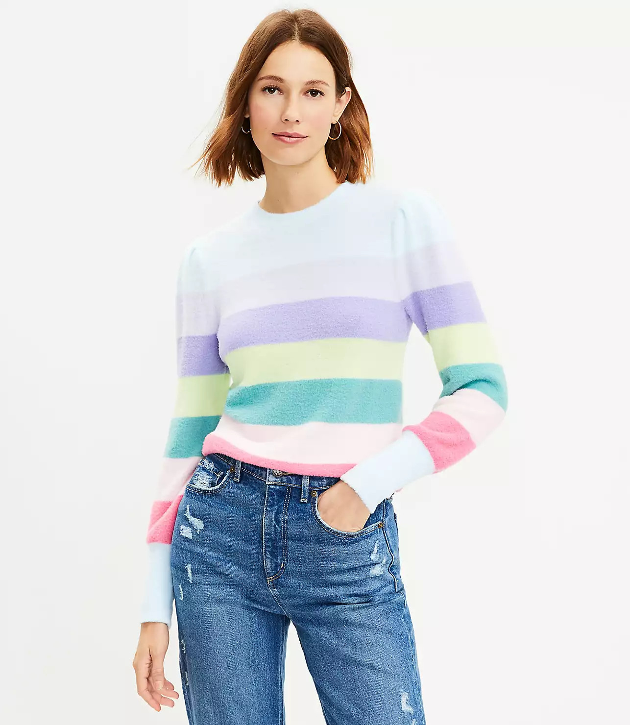 Stripe Draped Sleeve Sweater | LOFT