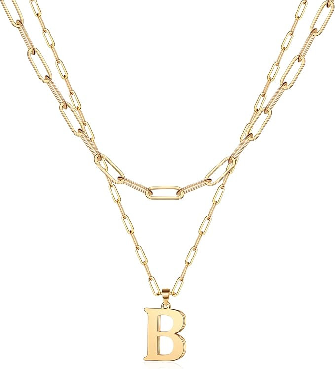 IEFWELL Layered Gold Initial Necklaces for Women, 14K Solid Gold Over Layered Gold Paperclip Chai... | Amazon (US)