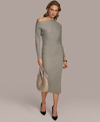 Donna Karan New York Women's Asymmetric-Neck Rib-Knit Dress - Macy's | Macy's