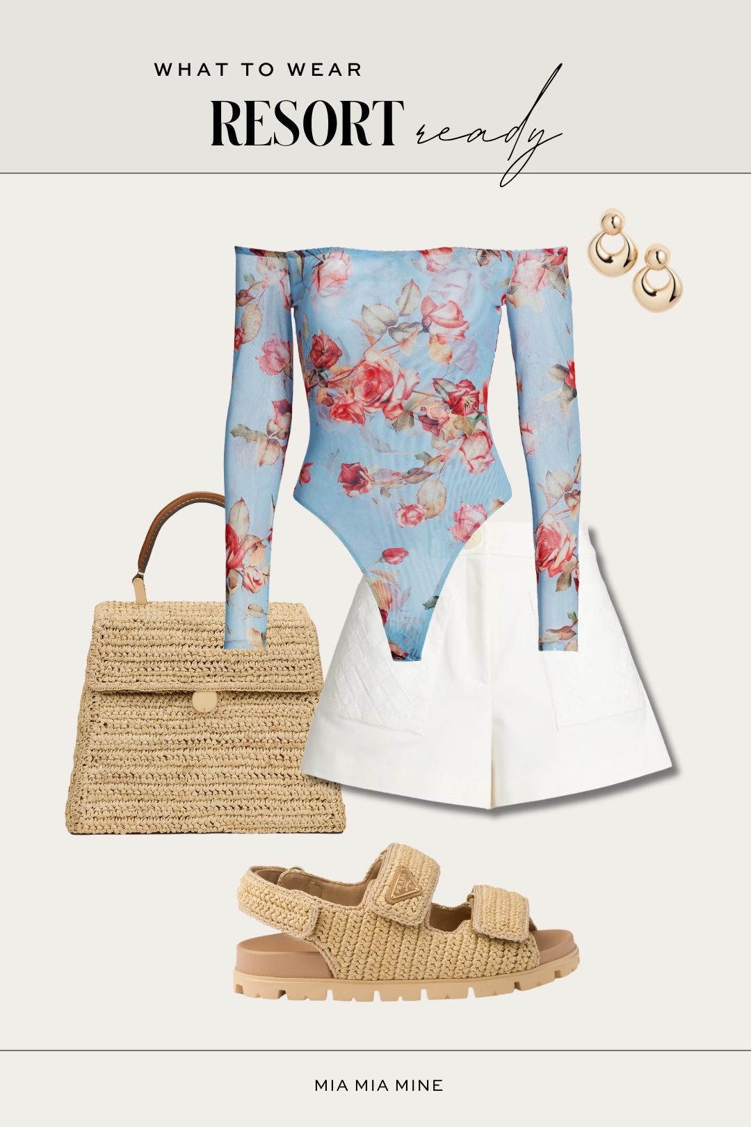 Summer outfit ideas
L’agence floral bodysuit
Ramy brook white shorts 
Prada sandals
Cult Gaia straw bag

#LTKTravel #LTKShoeCrush #LTKSeasonal