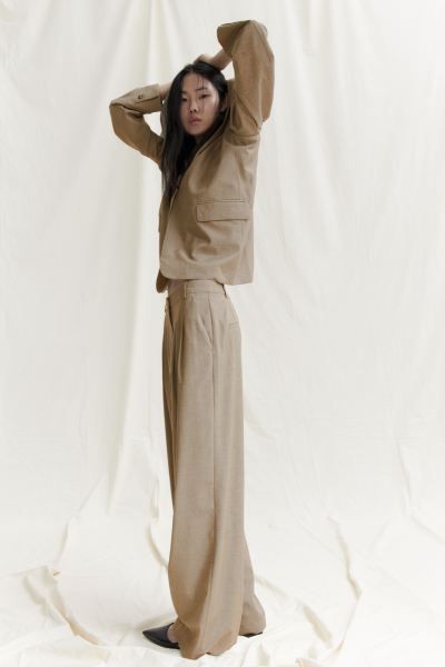 Wide-leg Pants - High waist - Long - Dark beige - Ladies | H&M US | H&M (US + CA)