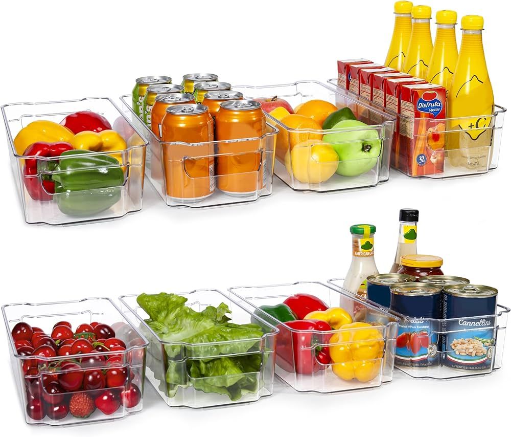 HOOJO Refrigerator Organizer Bins - 8pcs Clear Plastic Bins For Fridge, Freezer, Kitchen Cabinet,... | Amazon (US)