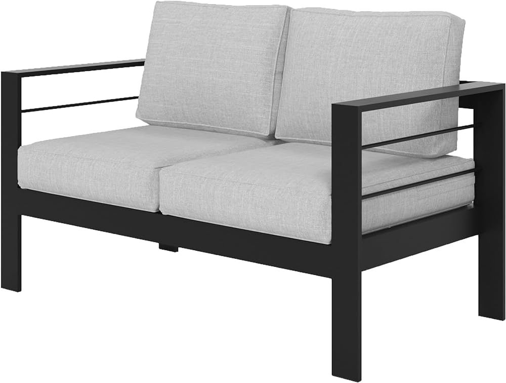 Wisteria Lane Patio Furniture Aluminum Loveseat, All-Weather Outdoor 2 Seats Sofa Couch, Black Me... | Amazon (US)