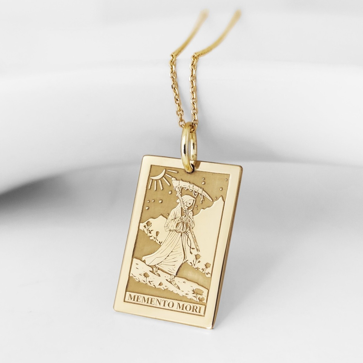 14K Solid Gold Memento Mori Tarot Card Necklace, Amor Fati Pendant, Stoic Charm  | eBay | eBay US