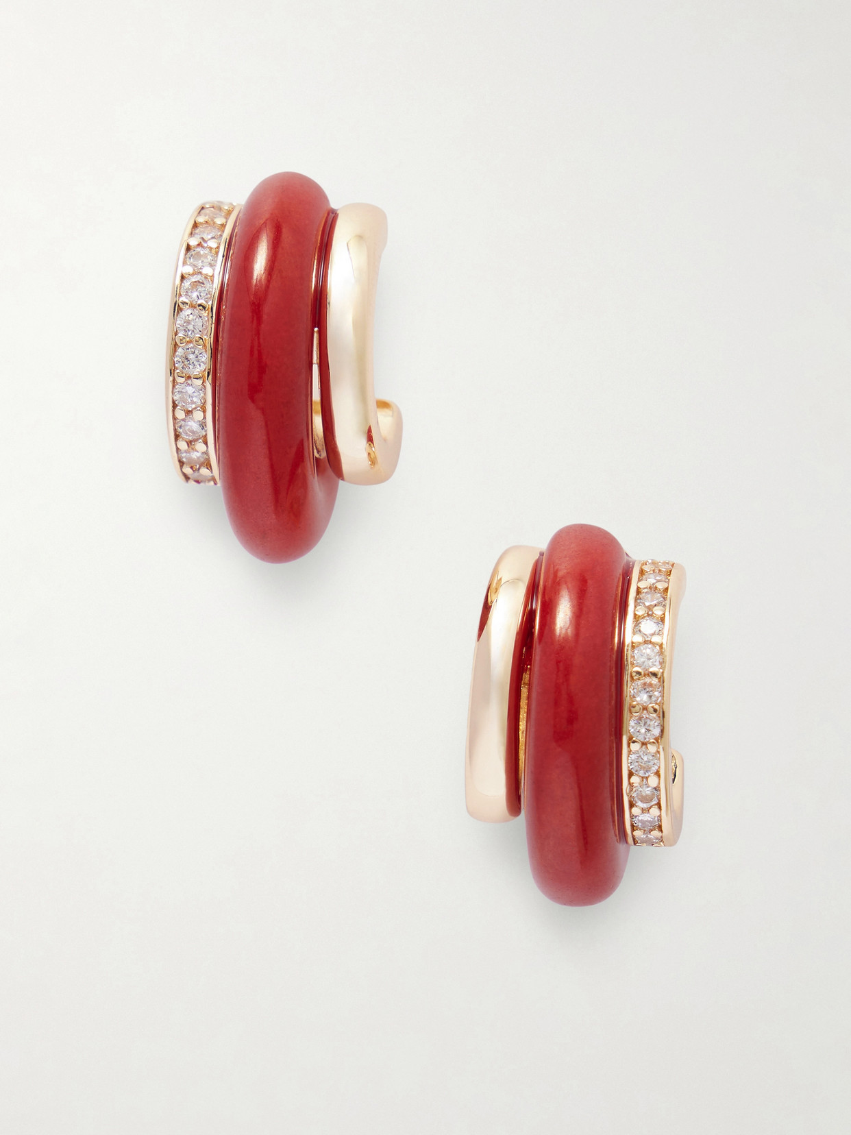 Roxanne Assoulin - The Stone Huggie Gold-tone, Carnelian And Crystal Hoop Earrings - One size | NET-A-PORTER (US)