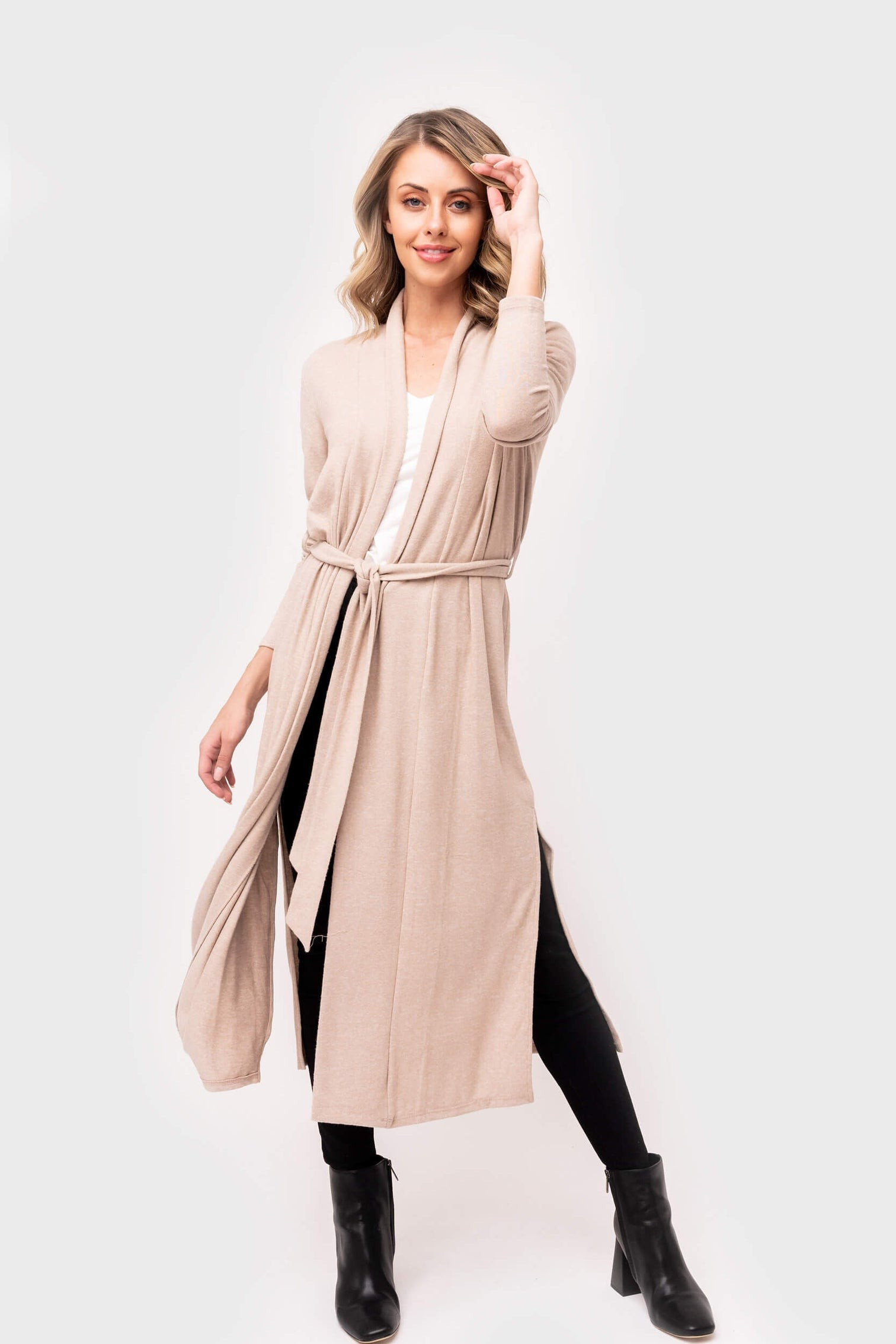 Cozy Fleece Long Belted Cardigan | Gibson