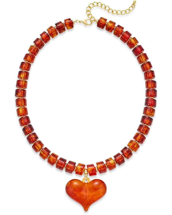 YUJIE Chunky Heart Penadnt Necklace for Women- Exaggerated Statement Puff Heart Necklace with Acr... | Amazon (US)