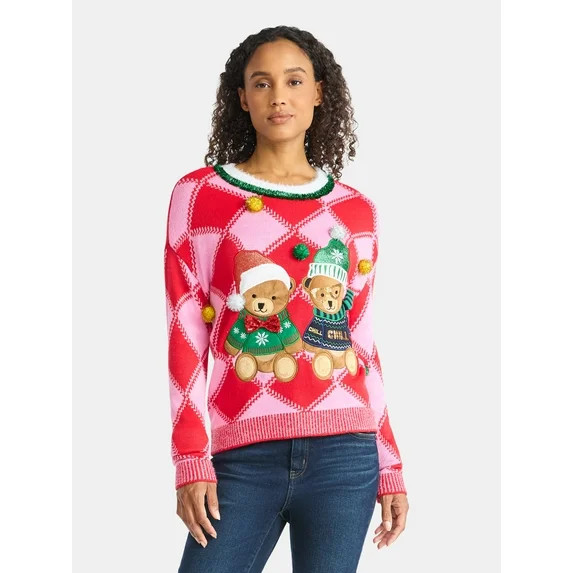 Holiday Time Women's Embellished Pullover Christmas Sweater, Midweight, Sizes XXS-XXXL | Walmart (US)