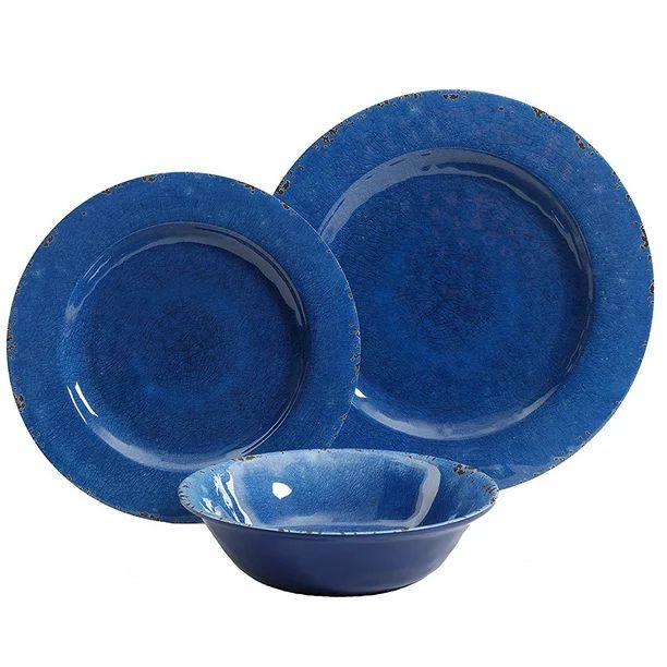 Mauna 12 pc Dinnerware Set - Cobalt Blue - Crackle Look Decal - Melamine - Walmart.com | Walmart (US)