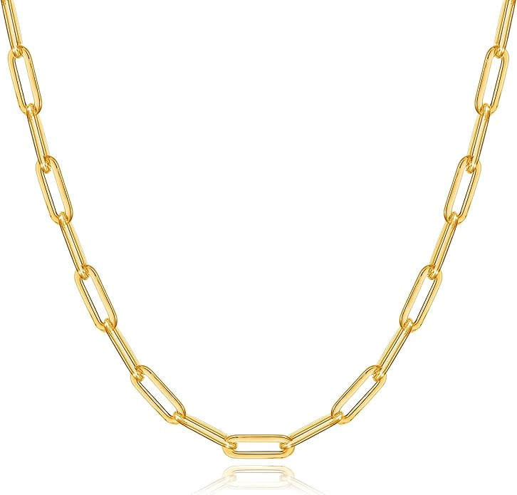 OCHCOH 14K Gold Over 2.5/3/4/5mm 925 Sterling Silver Clasp Paperclip Chain Necklace for Women Gol... | Amazon (US)