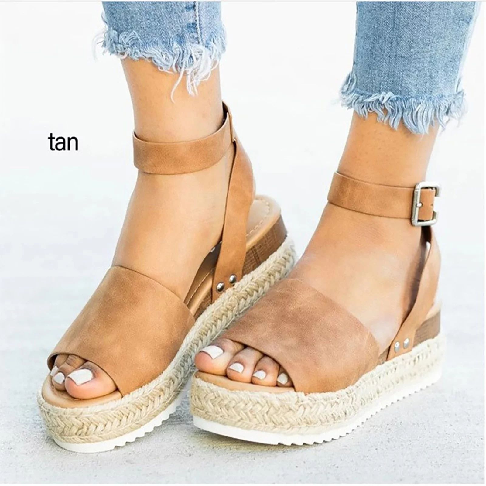 VerPetridure Woman Summer Sandals Open Toe Buckle Ankle Strap Espadrilles Flatform Wedge Casual S... | Walmart (US)