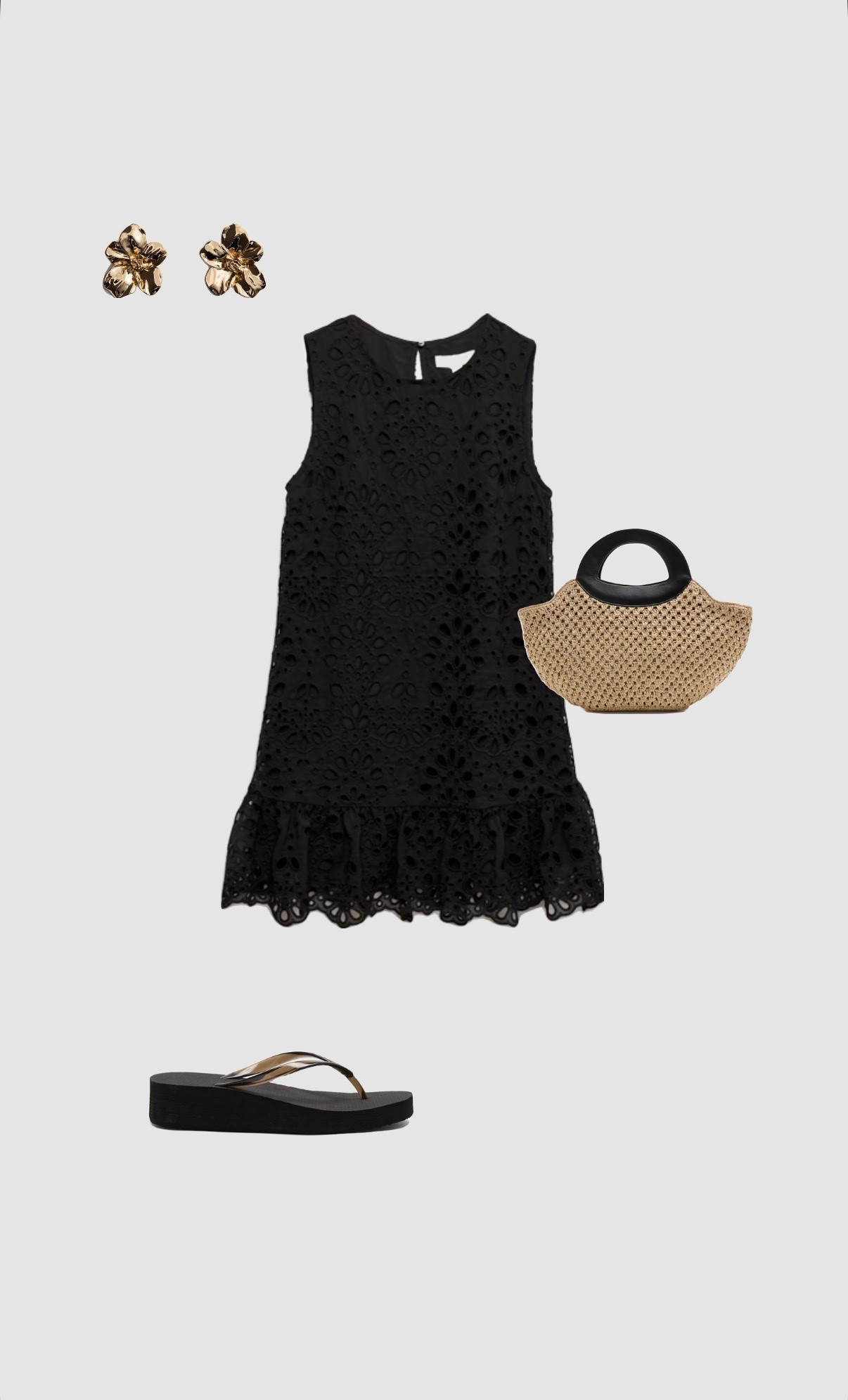 Summer Holiday Smart Casual Outfit 🌞

• black broderie shift dress wedge flip flops flatform sandals beige neutral raffia beach bag spring outfit pub uk beer garden party outfits date night outfit 2026 women’s trendy outfit •

#LTKuk #LTKspring #LTKsummer