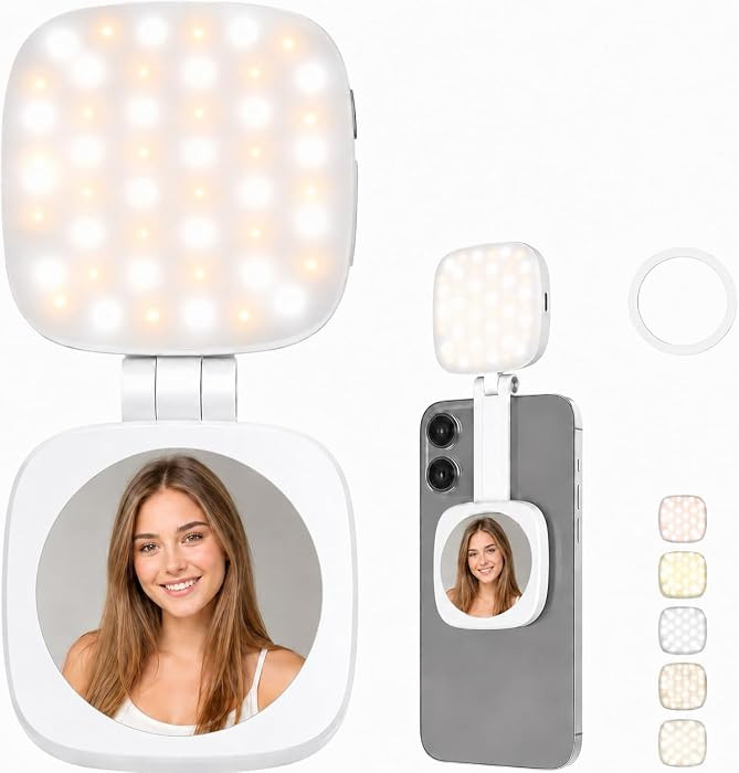 Magnetic Selfie Light Compatible with MagSafe, Foldable LED Phone Light with Mirror, 48 LEDs 5 Co... | Amazon (US)