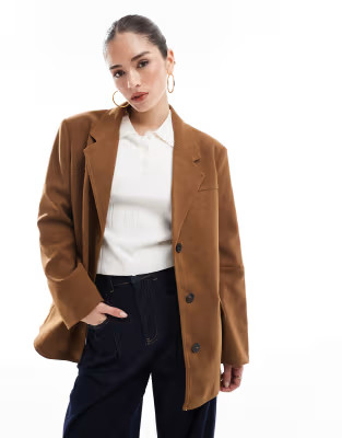 Bershka oversized faux suede blazer in tan | ASOS | ASOS (Global)