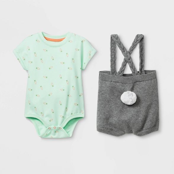 Baby Easter Bunny Top & Bottom Set - Cat & Jack™ Mint/Gray | Target