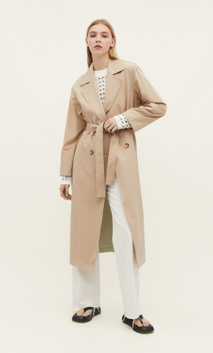 Long twill trench coat - Women's fashion | Stradivarius United Kingdom | Stradivarius (UK)