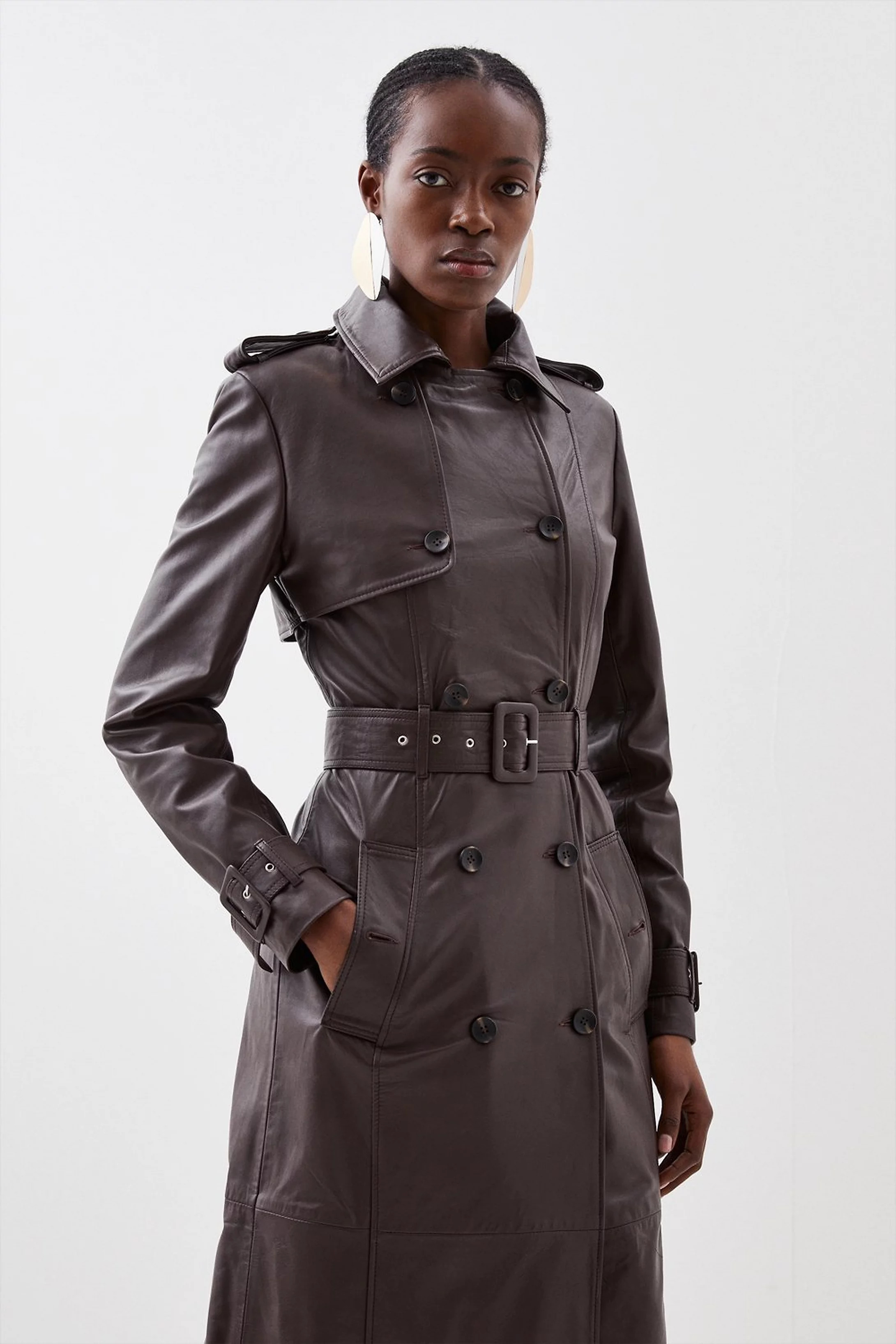 Tall Leather Trench Belted Mac Midi Coat | Karen Millen UK + IE + DE + NL