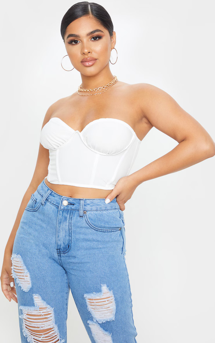 Petite - Crop top corset crème | PrettyLittleThing (FR)