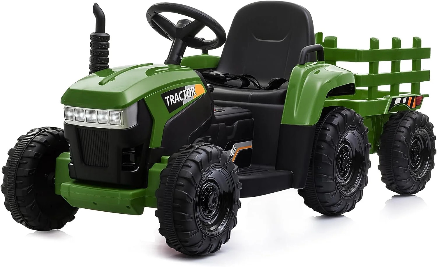 TOBBI 12V Kids Ride on Tractor with Trailer LED Lights USB Bluetooth Age 3-6 Child, Dark Green | Walmart (US)