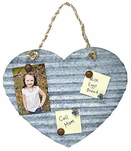 RUSTIC METAL HEART MEMO BOARD - Large corrugated rusty galvanized magnetic farmyard heart with 5 ... | Amazon (US)