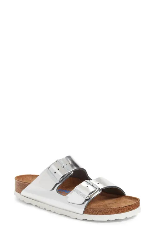 Birkenstock Arizona Soft Footbed Sandal in Metallic Silver Leather at Nordstrom, Size 11-11.5Us | Nordstrom