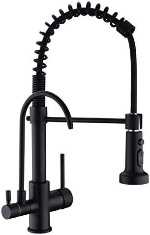 GICASA Kitchen Faucet, Commercial 3 in 1 Spring Black Kitchen Faucet, High Arc Single Hole Pull D... | Amazon (US)