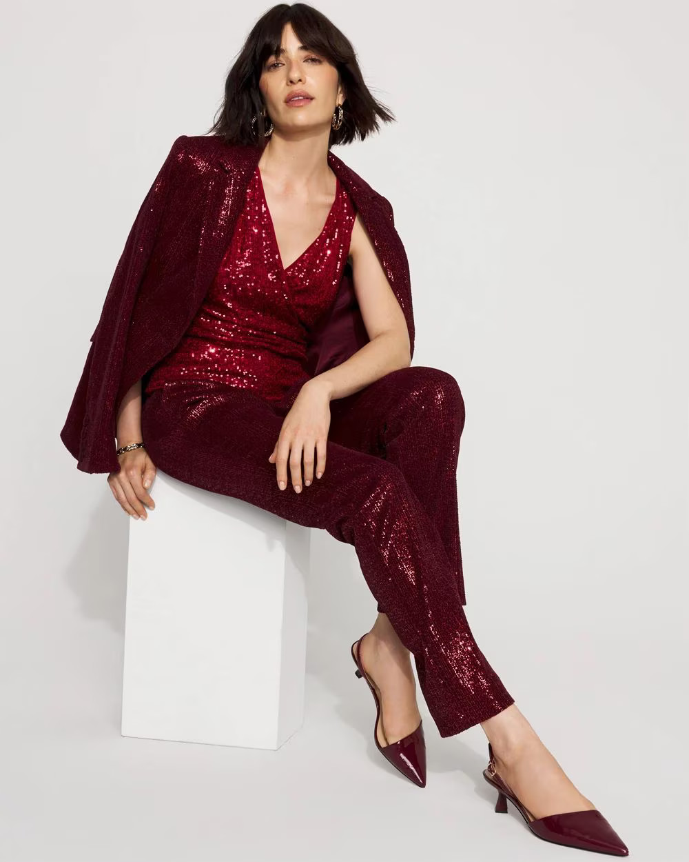 Zoey Sequin Velvet Straight Pant | White House Black Market