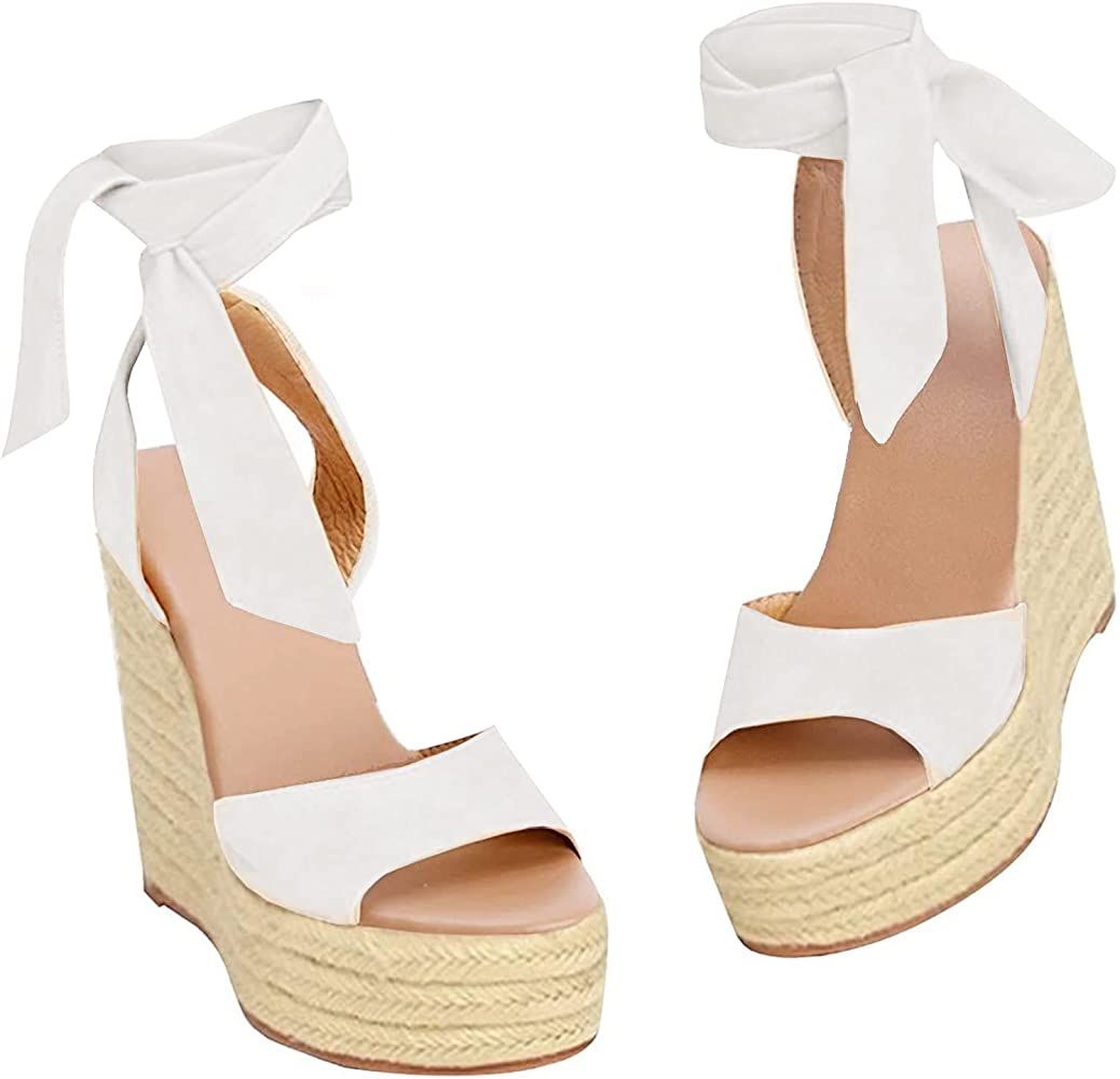 Womens Espadrilles Wedges Sandals Heels Open Toe Tie Lace Up Platform Ankle Strap Summer Dress Sh... | Amazon (US)