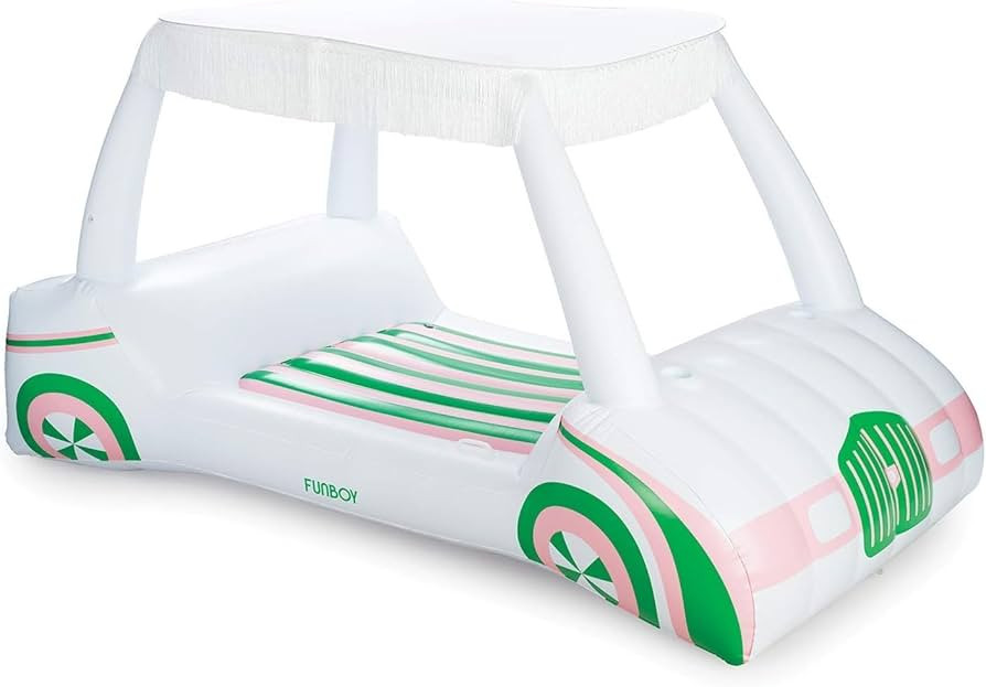 FUNBOY Giant Inflatable Luxury Golf Cart Pool Float, Two Cup Holders, Removable Fringe Shade, Flo... | Amazon (US)