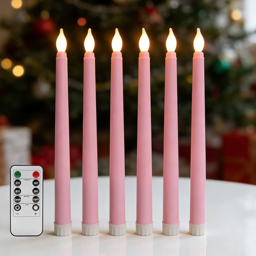 Pink Flameless Taper Candles with Remote, Battery Powered Halloween LED Candlesticks Set of 6 | Amazon (US)