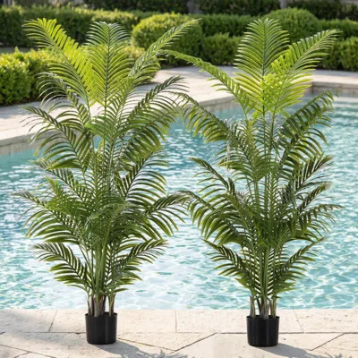 6ft Artificial Areca Palm Tree (2-Pack) – UV Resistant Fake Potted Plant for Indoor Outdoor Décor, Realistic Tropical Decor in Cement Pot | Wayfair North America