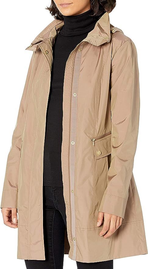 Cole Haan Women's Packable Hooded Rain Jacket with Bow | Amazon (US)