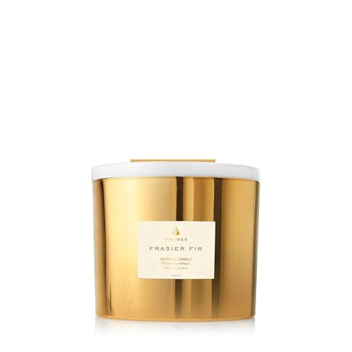Thymes Frasier Fir Gilded Gold 3-Wick Candle - Scented Candle with a Crisp Just-Cut Forest Fragrance - Luxury Home Fragrance - Elegant Holiday Candle - Gold Jar Candle (17 oz) | Amazon (US)