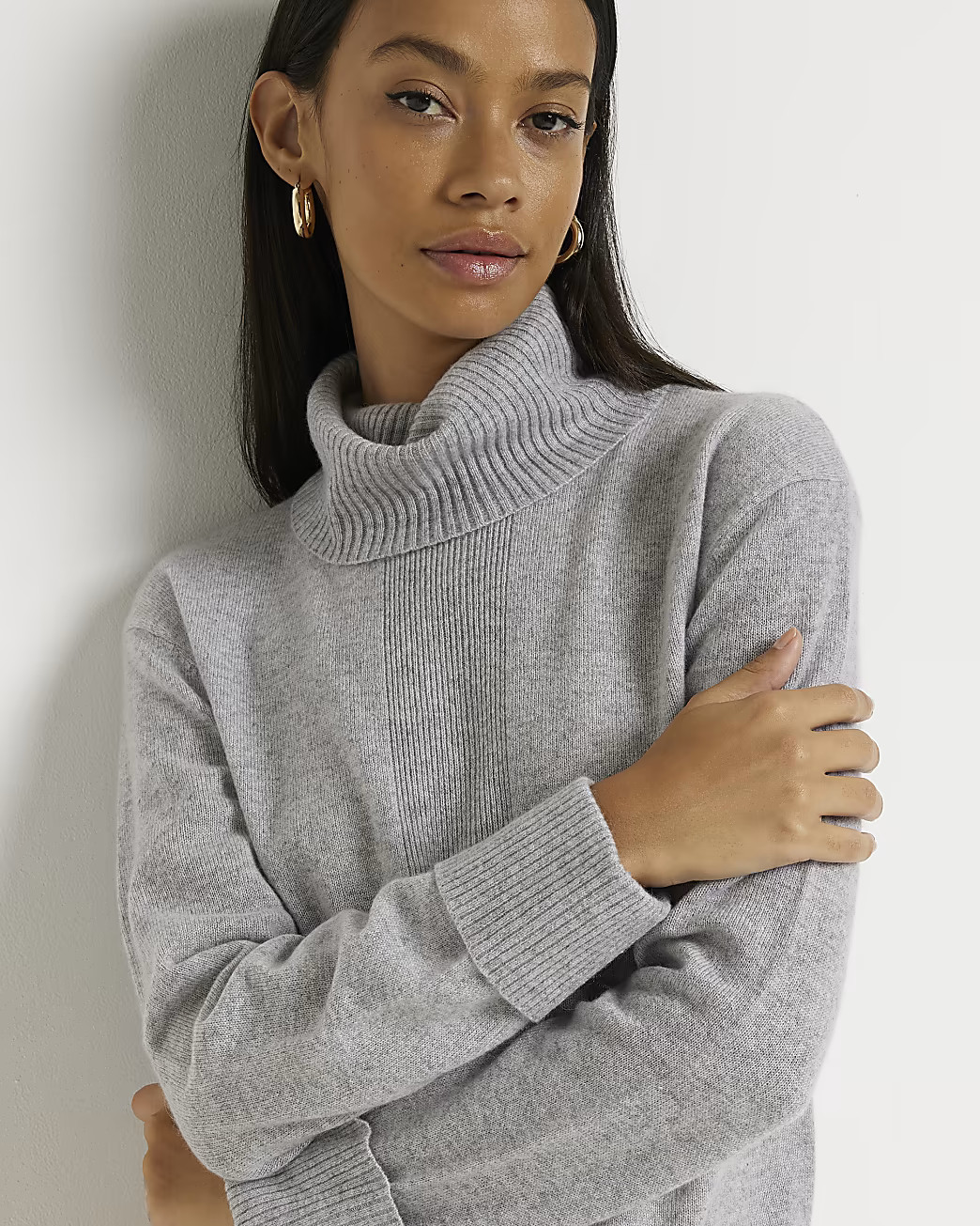 River Island Womens Grey cashmere roll neck jumper | River Island (UK & IE)