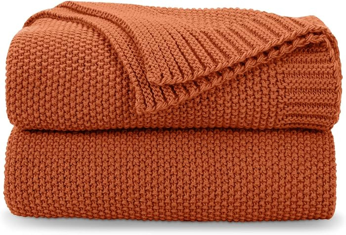 Burnt Orange Seed Stitch Throw Blanket 60"x80", Farmhouse Decor | Amazon (US)