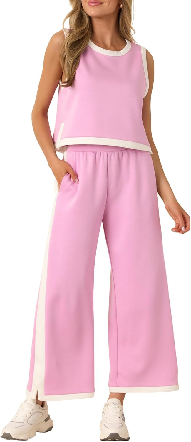 2 Piece Sets for Women Colorblock Tank Top Lounge Set | Amazon (US)