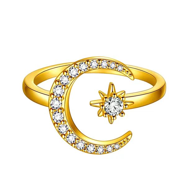 Beautlace Star and Moon Adjustable Rings,18K Gold Plated Crescent Moon Stars Open Ring Jewelry fo... | Walmart (US)