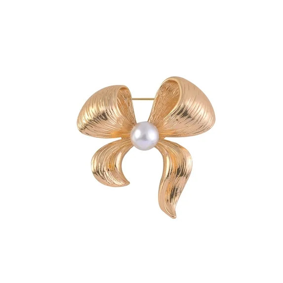 Time and Tru Women's Wavy Textured Bow with Acrylic Pearl Goldtone Pin - Walmart.com | Walmart (US)