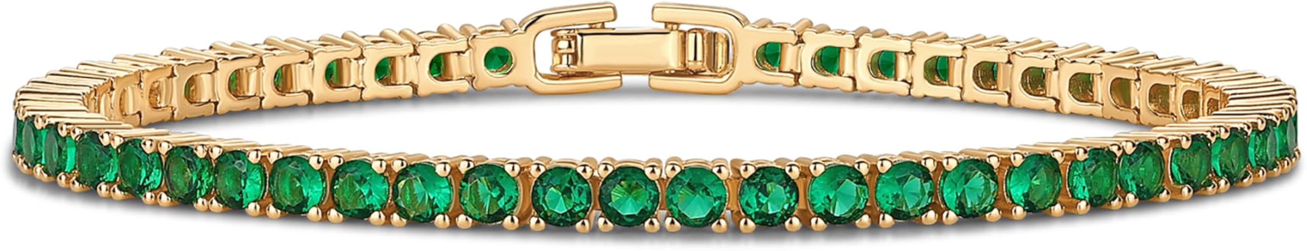PAVOI Tennis Bracelet for Women, 14K Gold Plated Colorful Cubic Zirconia | Amazon (US)