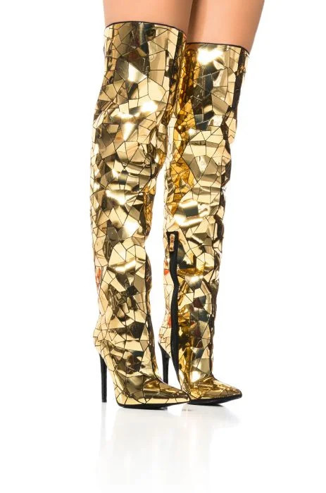 AZALEA WANG SHATTERED METALLIC STILETTO BOOT IN GOLD | AKIRA