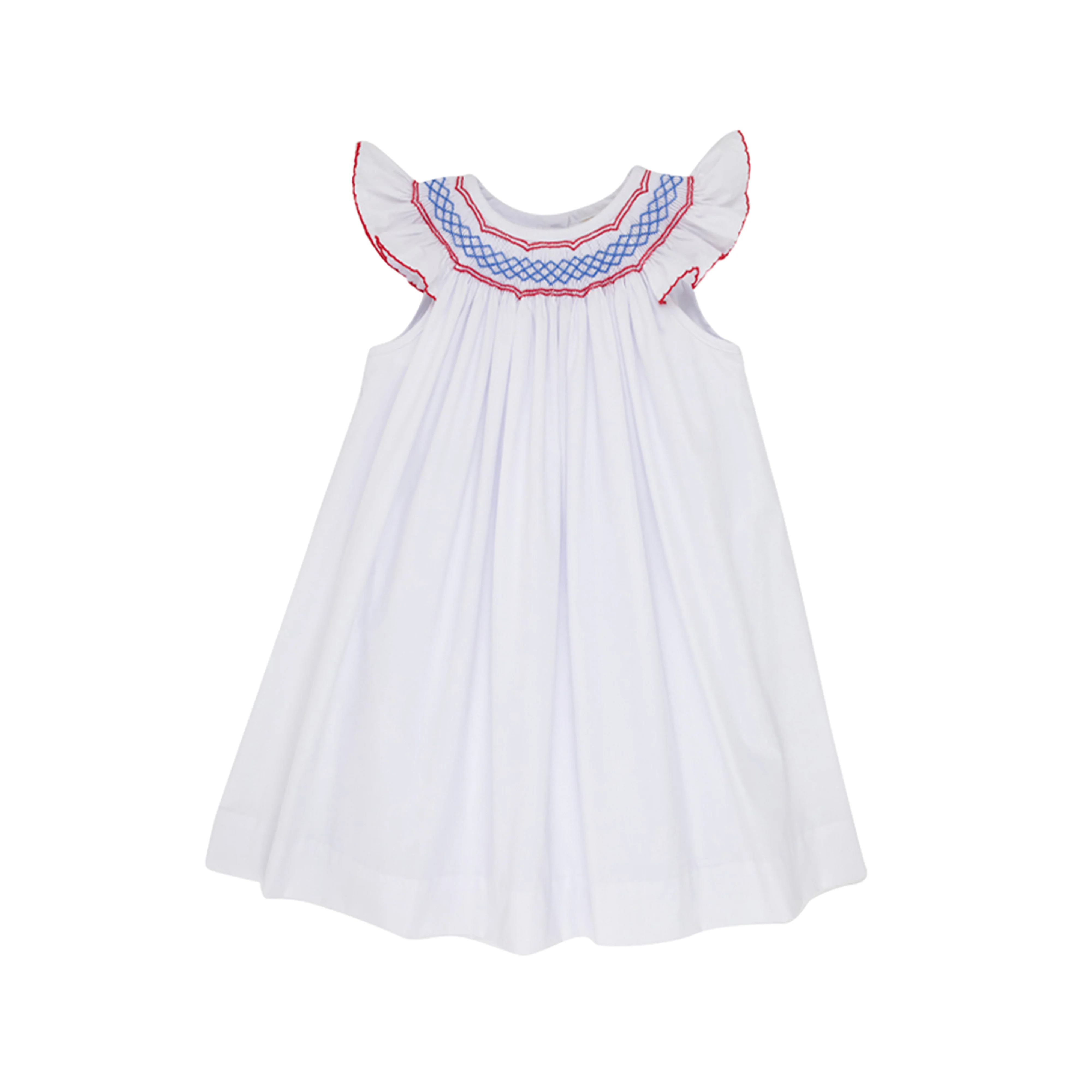 Angel Sleeve Sandy Smocked Dress - Worth Avenue White with Richmond Red & Rockefeller Royal | The Beaufort Bonnet Company