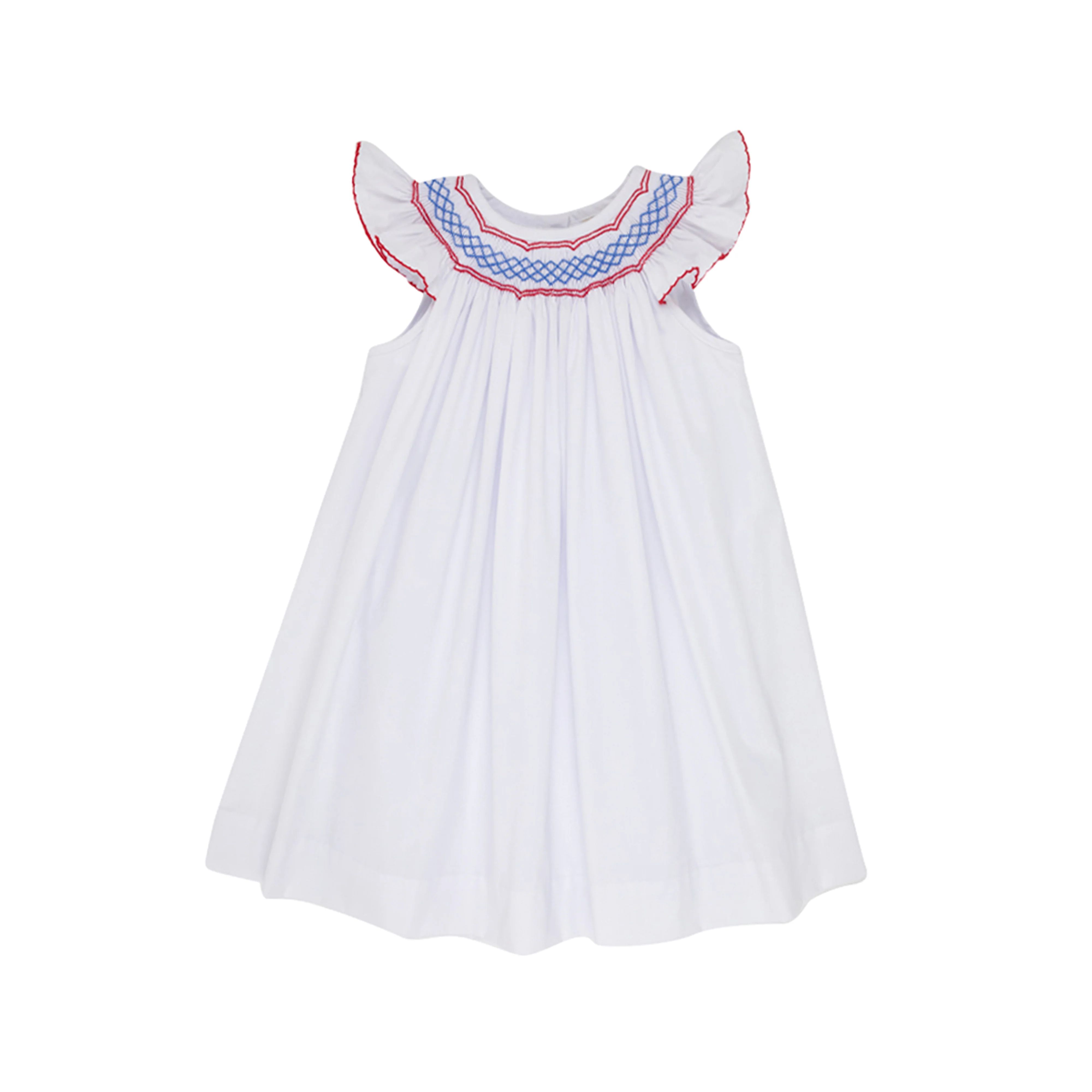 Angel Sleeve Sandy Smocked Dress - Worth Avenue White with Richmond Red & Rockefeller Royal | The Beaufort Bonnet Company
