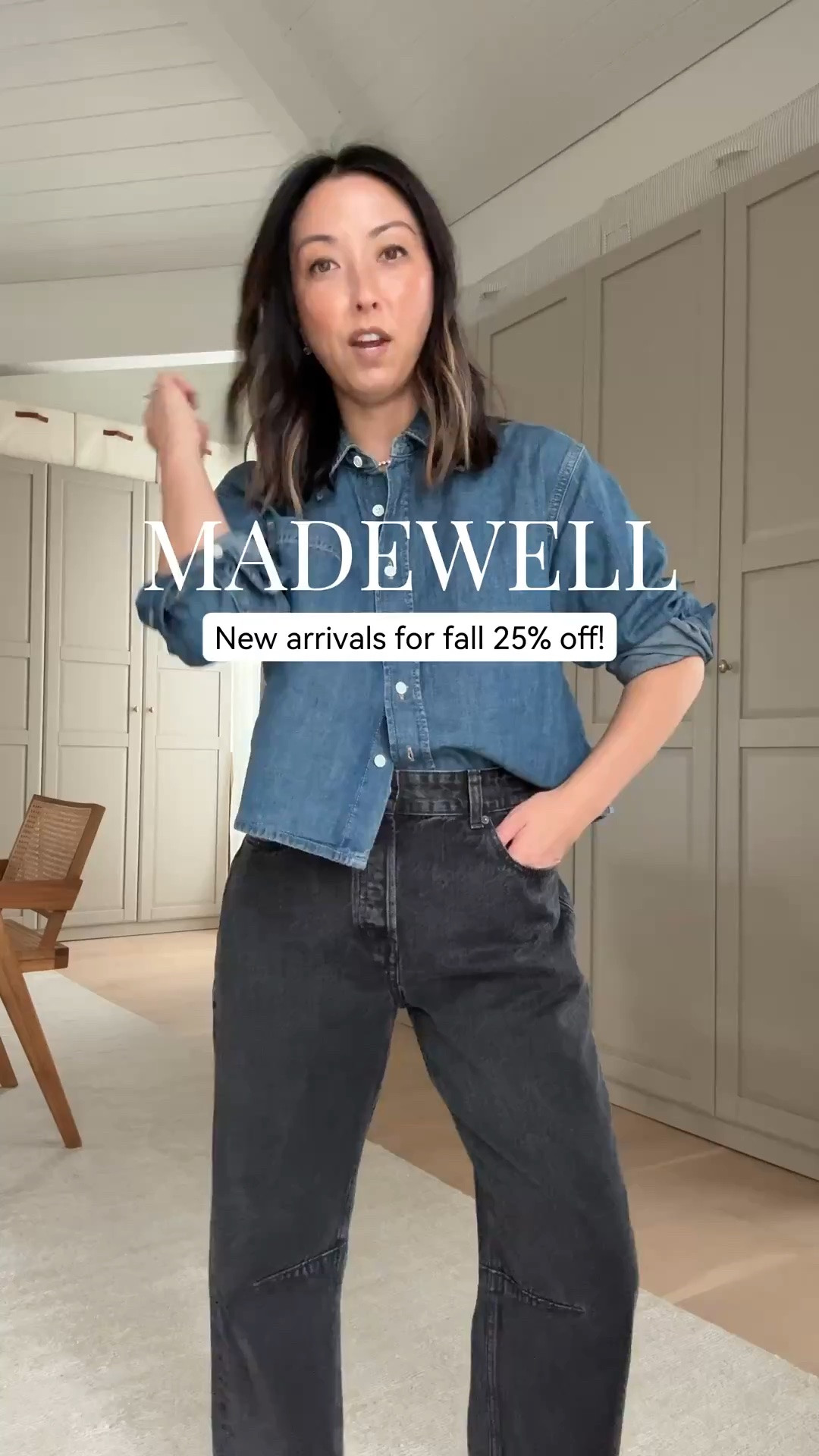 So many good new fall pieces from @Madewell. The Insiders Event is here! Get 25% off everything by simply signing into your Madewell Insider account. #madewell #madewellpartner #ad

Denim crop shirt small
Darted barrel jean regular 26 - these are too big, take your true size. 

Crewneck sweater medium
Barrel jeans 25 short
Ballet flats 5

#LTKPetite #LTKOver40 #LTKSaleAlert