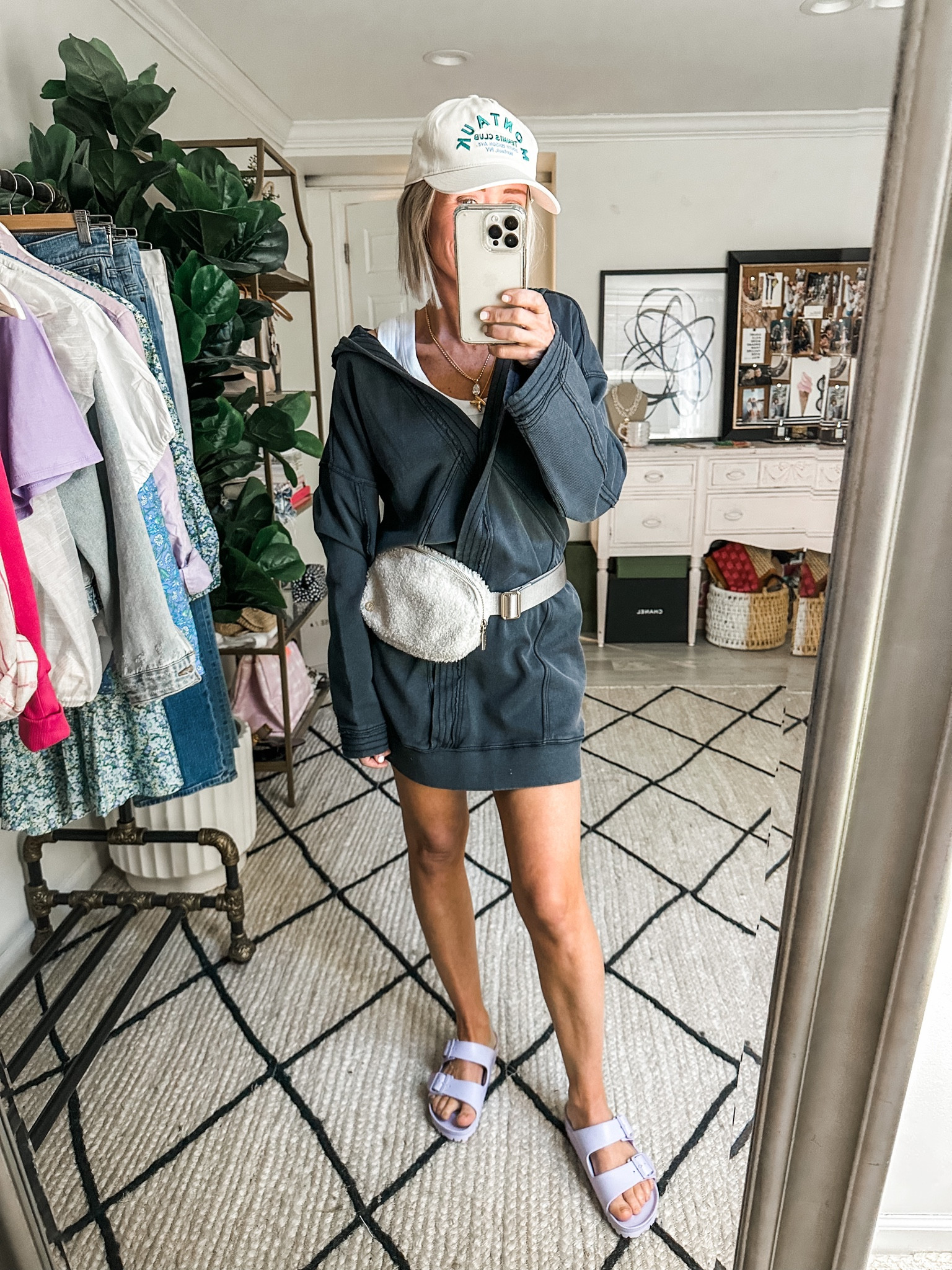 LTK sale
Anthropologie 
Sweatshirt dress, hooded dress, spring outfit, casual style, lilac Birkenstocks 
Lululemon belt bag white Opal 

Dress runs big/ I have on XS regular

#LTKshoecrush #LTKSale #LTKstyletip
