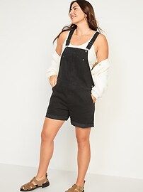 Slouchy Straight Black Distressed Non-Stretch Jean Short Overalls for Women | Old Navy (US)