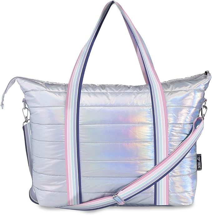 Top Trenz Puffer Tote Bag,Weekender,Overnight Bag (iridescent purple sweetness) | Amazon (US)