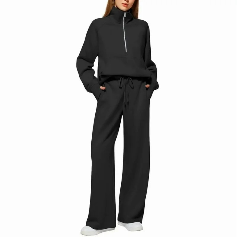 Scacto Women's 2 Piece Outfits Lounge Hoodie Set Oversized Half Zip Pullover Sweatshirt Wide Leg ... | Walmart (US)
