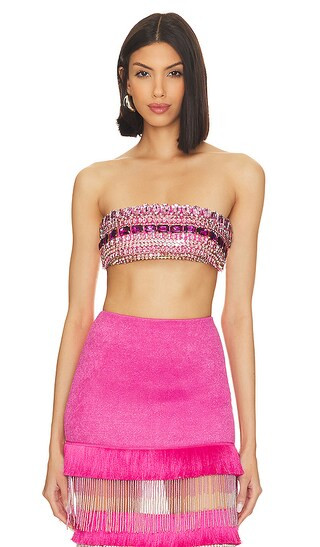 Hand Beaded Bandeau Top in Pop Pink | Revolve Clothing (Global)
